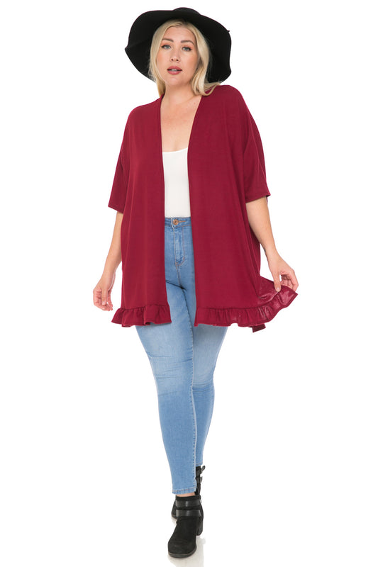 Open Front Cardigan with Ruffle Detail Plus