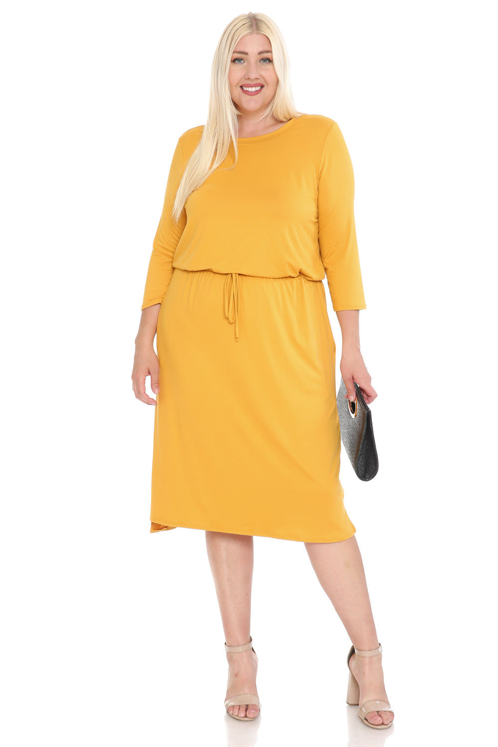 Midi Dress with Pockets and Elastic Waist in Plus Size